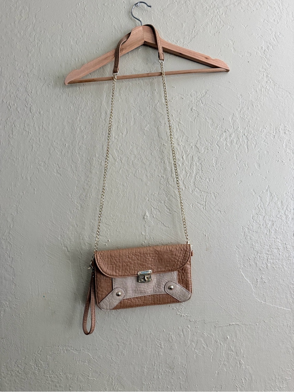 Steve Madden Two-Tone Taupe and Light Taupe Crossbody Clutch with Chain